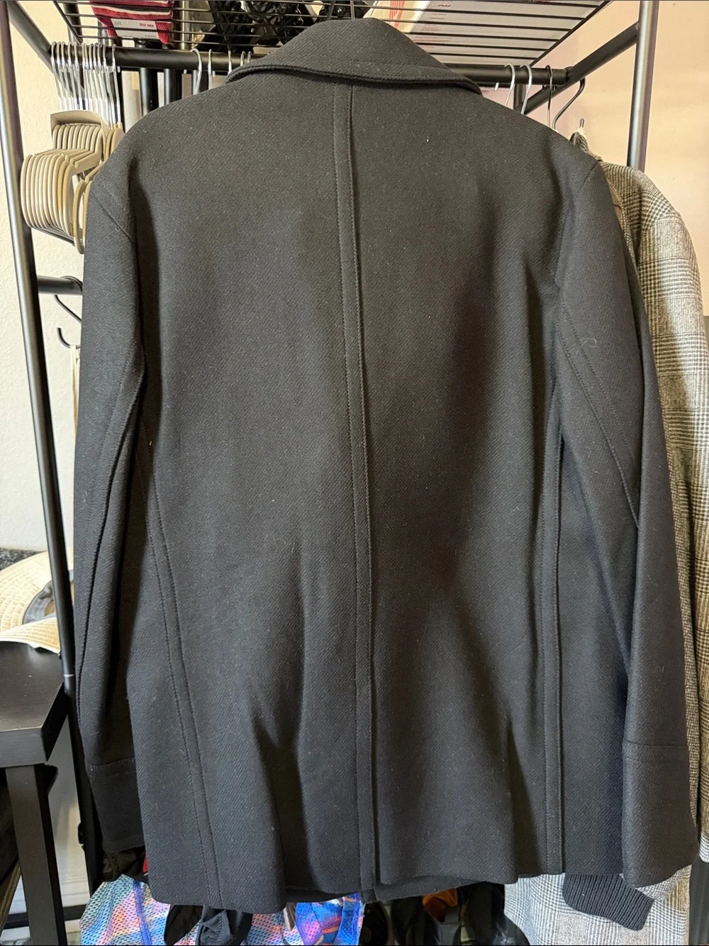 Men's Black Double-Breasted Wool Peacoat